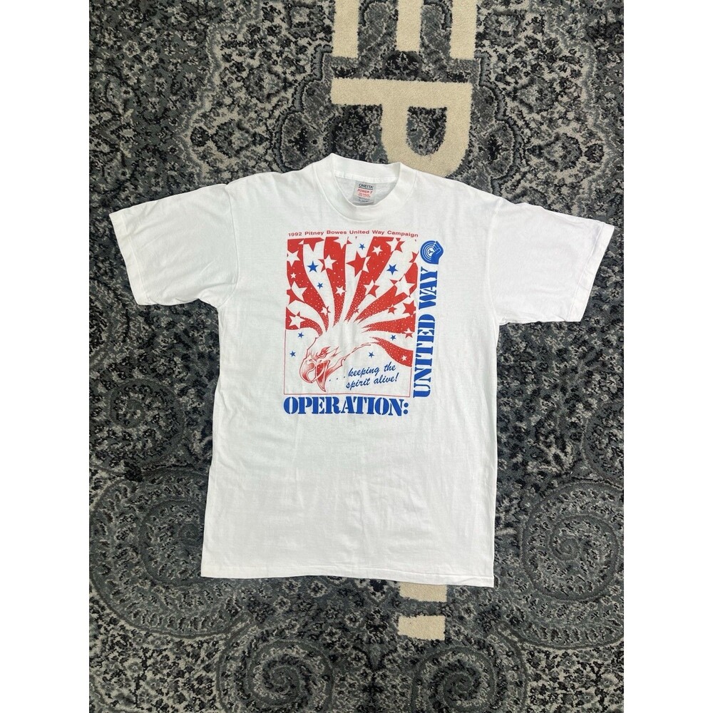 Vintage Mens 92 Oneita Brand Operation United Way Tshirt Size XL White USA MADE